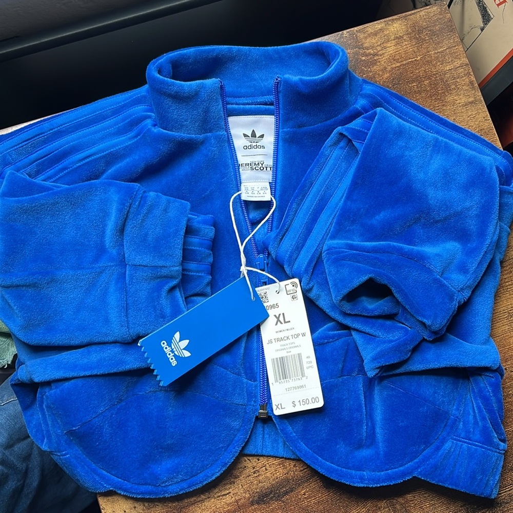 NWT - Adidas X Jeremy Scott Blue Velour Crop Top Track Jacket - Picture 5 of 9